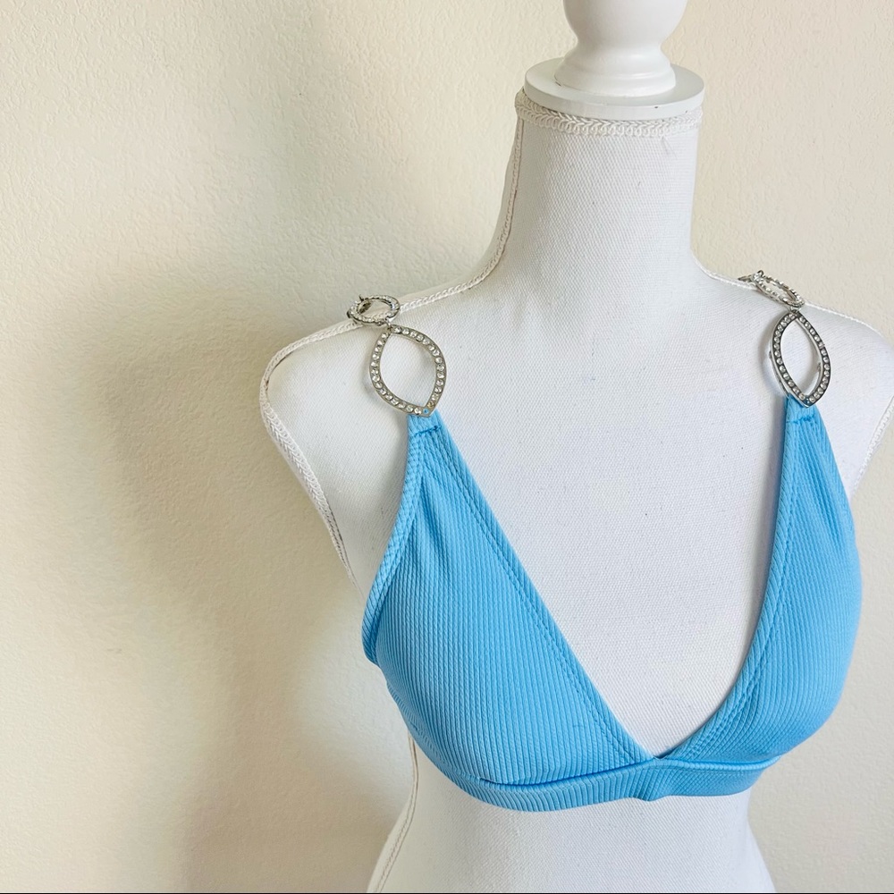Baby Blue High Waist Rhinestone Embellished Bikini Set - Picture 6 of 8